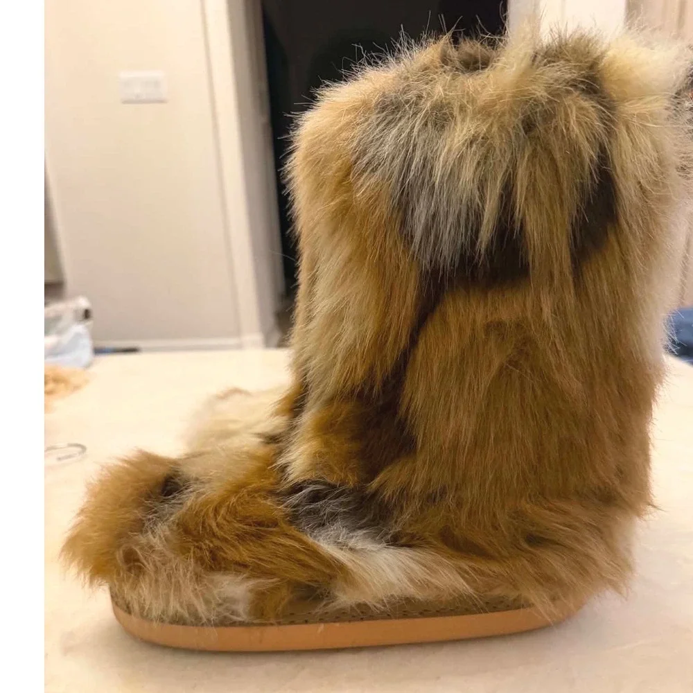 Azalea Wang Nadianna Brown Faux Fur Bootie Winter Snow Boots Womens 10